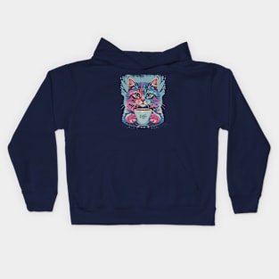 Colorful Cat And Coffee Cup Watercolor Design Kids Hoodie